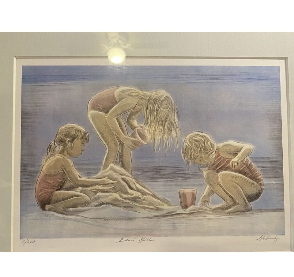 GERALD HARDY 11/200 Signed Art of Three Girls at the Beach 1993 [Art 004]