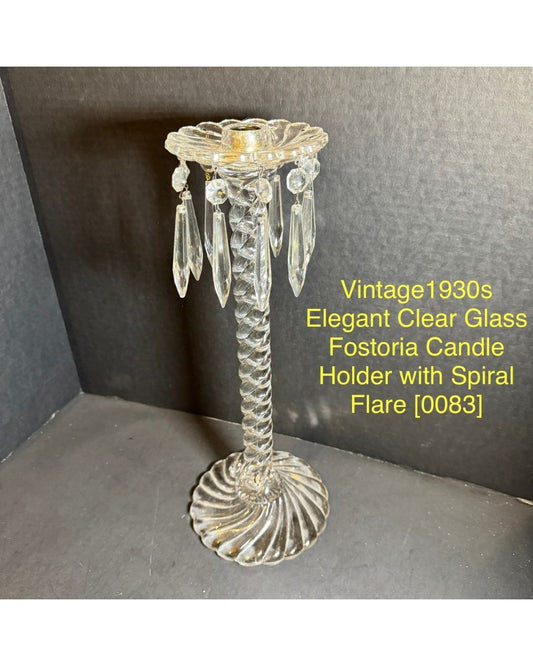 Vintage1930s Elegant Clear Glass Fostoria Candle Holder with Spiral Flare [0083]