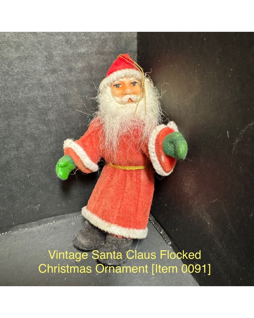 Vintage Santa Claus Flocked Christmas Ornament [Item 0091]