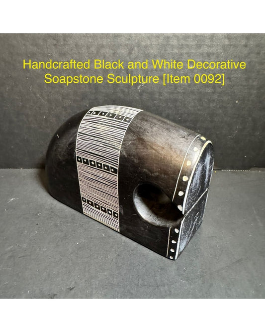 Handcrafted Black and White Decorative Soapstone Sculpture [Item 0092]
