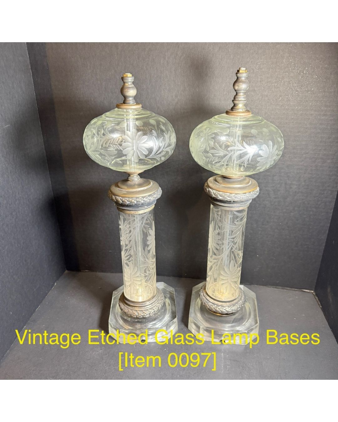 Vintage Glass Etched Lamp Bases [Item 0097]