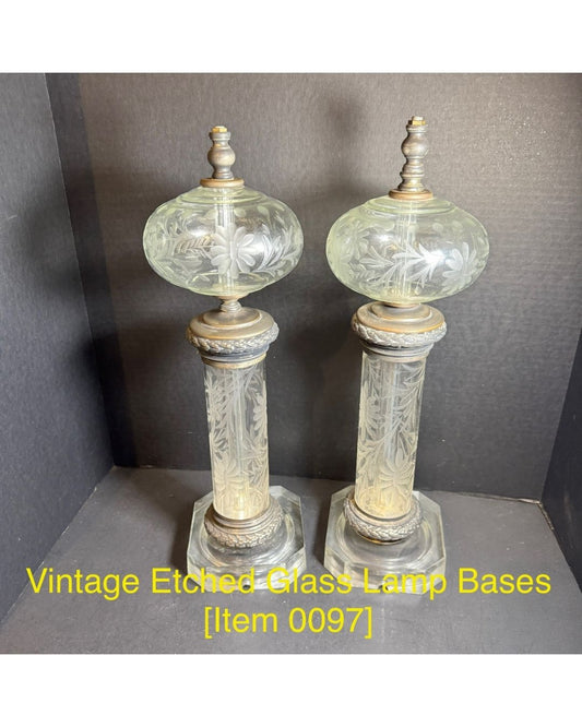 Vintage Glass Etched Lamp Bases [Item 0097]