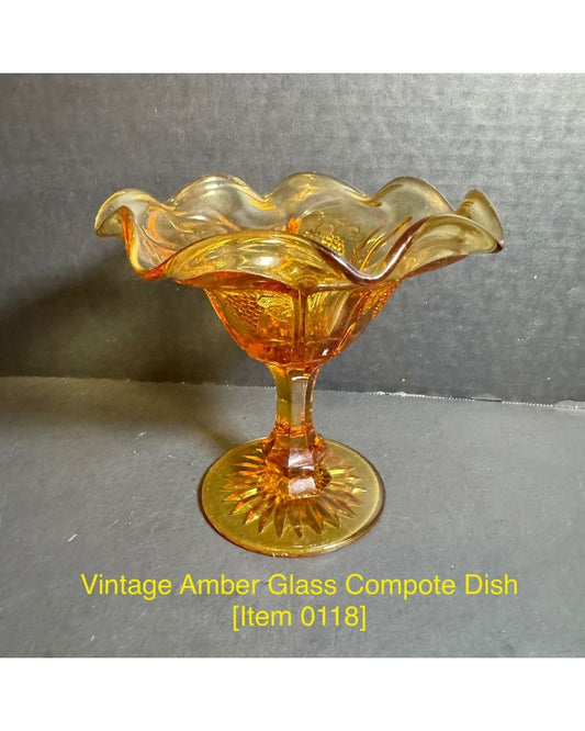 Vintage Amber Glass Compote Dish [Item 0118]