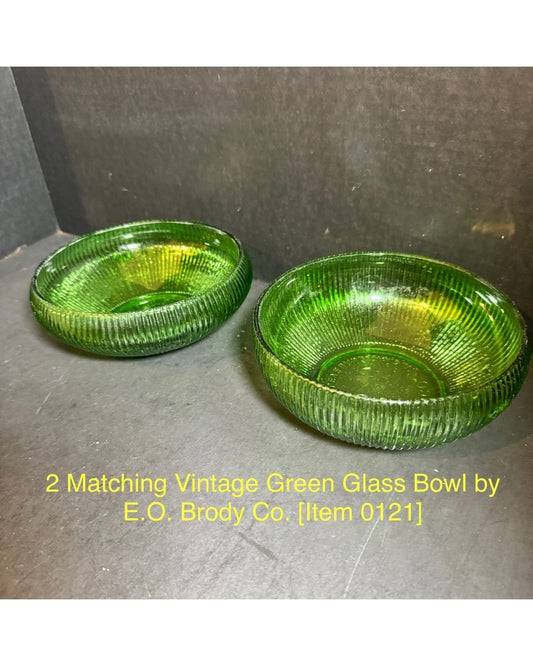 2 Matching Vintage Green Glass Bowl by E.O. Brody Co. [Item 0121]