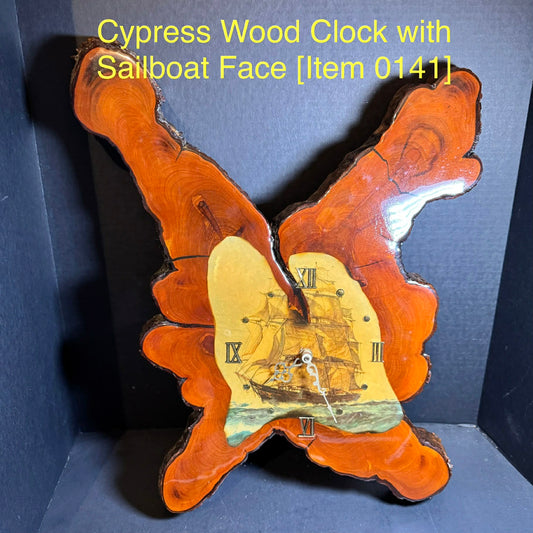 Cypress Wood Clock with Sailboat Face [Item 0141]
