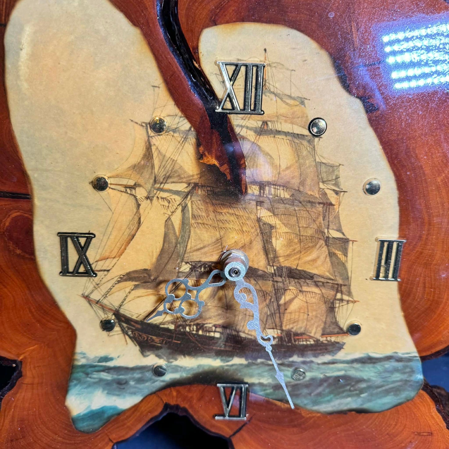 Cypress Wood Clock with Sailboat Face [Item 0141]