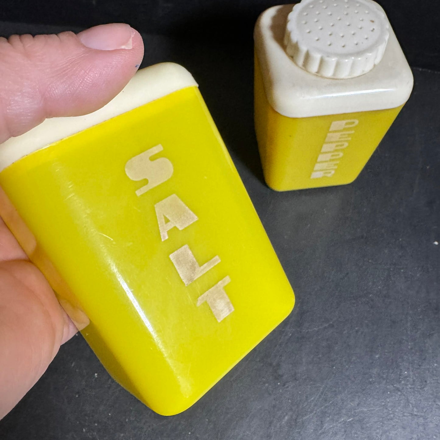 Vintage Lustro Wart Yellow Salt and Pepper Shakers [Item 0165]