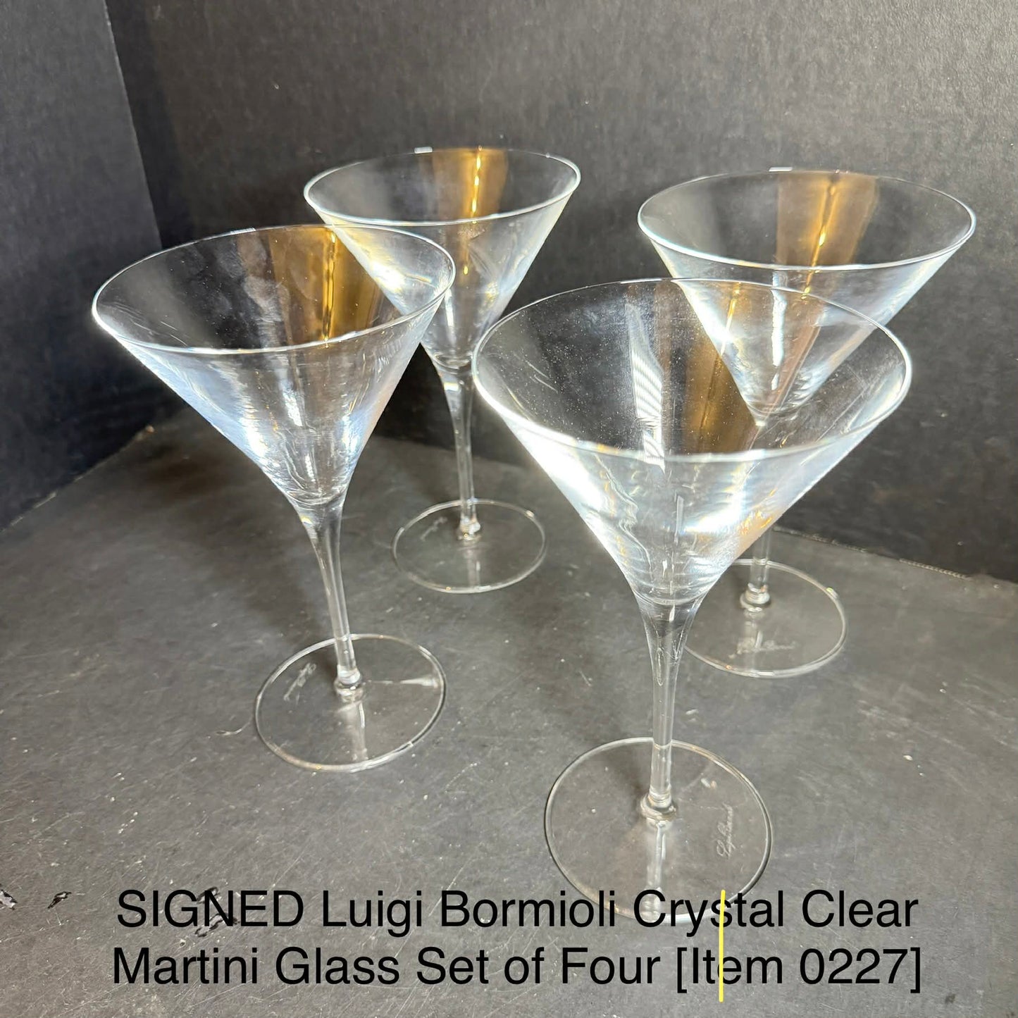 SIGNED Luigi Bormioli Crystal Clear Martini Glass Set of Four [Item 0227]