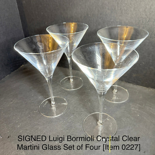SIGNED Luigi Bormioli Crystal Clear Martini Glass Set of Four [Item 0227]