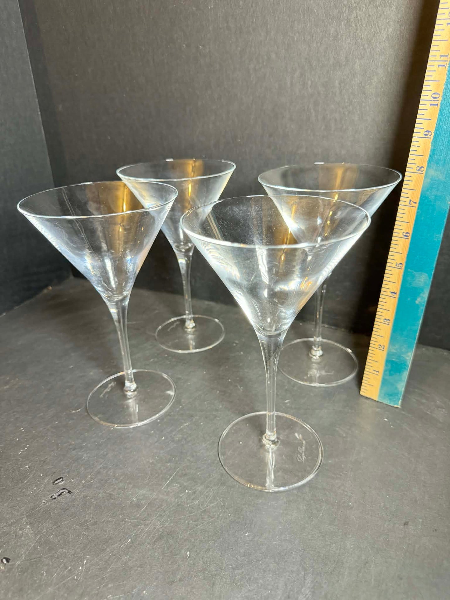 SIGNED Luigi Bormioli Crystal Clear Martini Glass Set of Four [Item 0227]