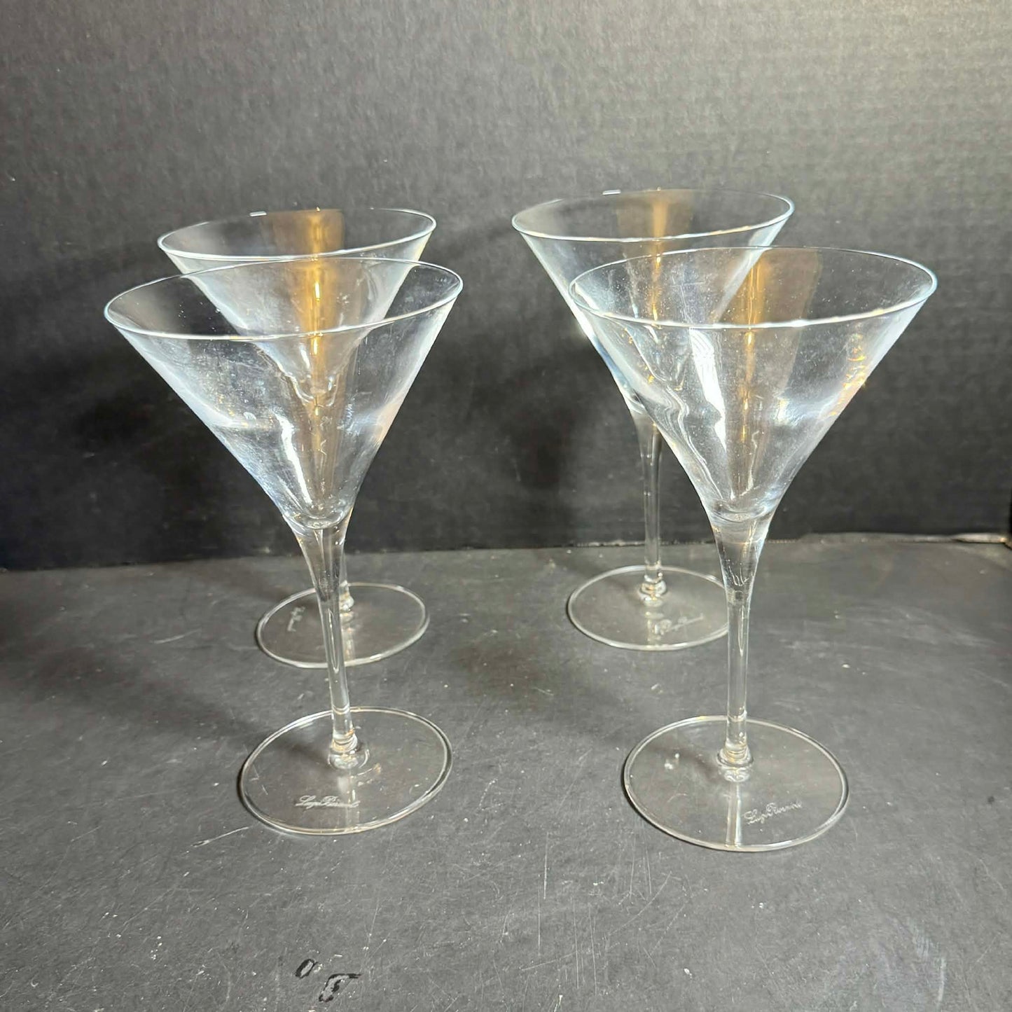 SIGNED Luigi Bormioli Crystal Clear Martini Glass Set of Four [Item 0227]