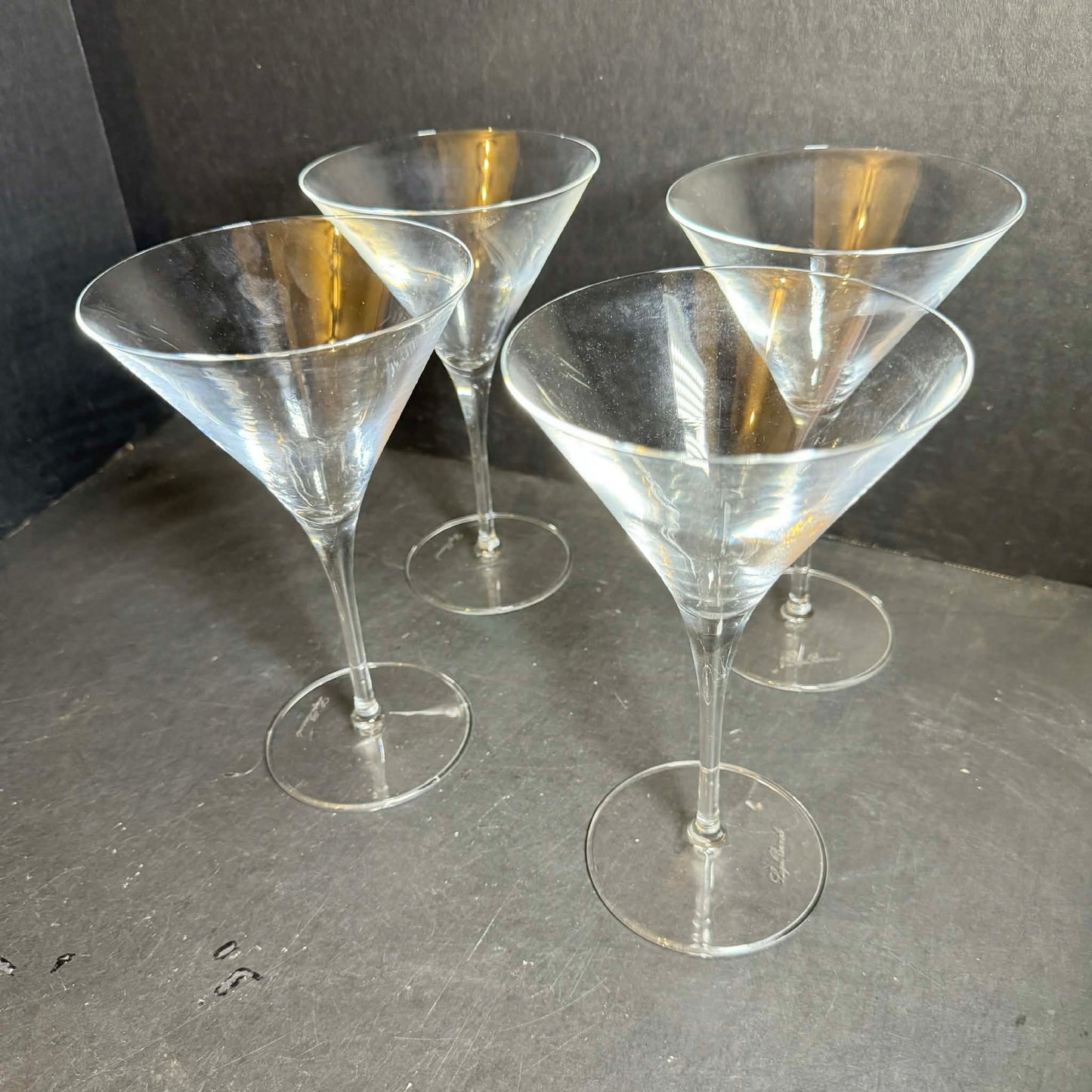 SIGNED Luigi Bormioli Crystal Clear Martini Glass Set of Four [Item 0227]