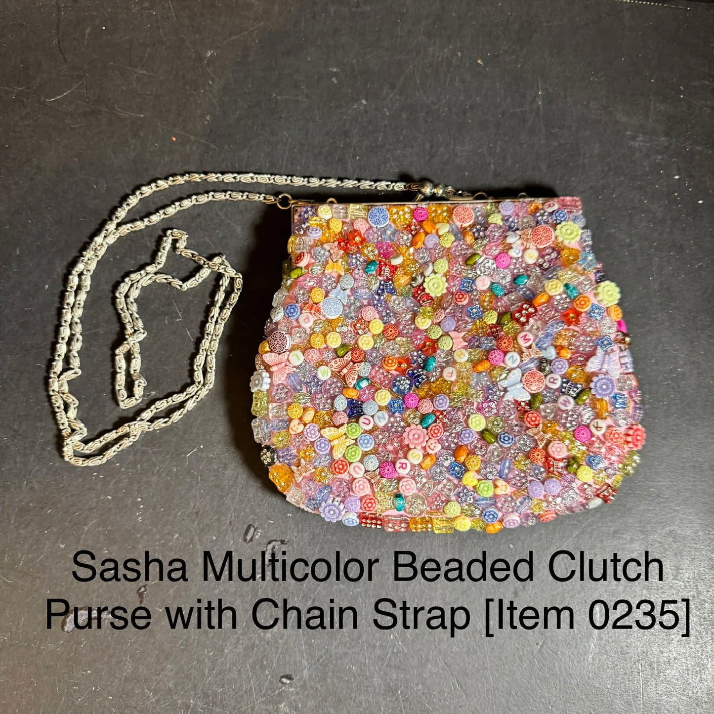 Sasha Multicolor Beaded Clutch Purse with Chain Strap [Item 0235]