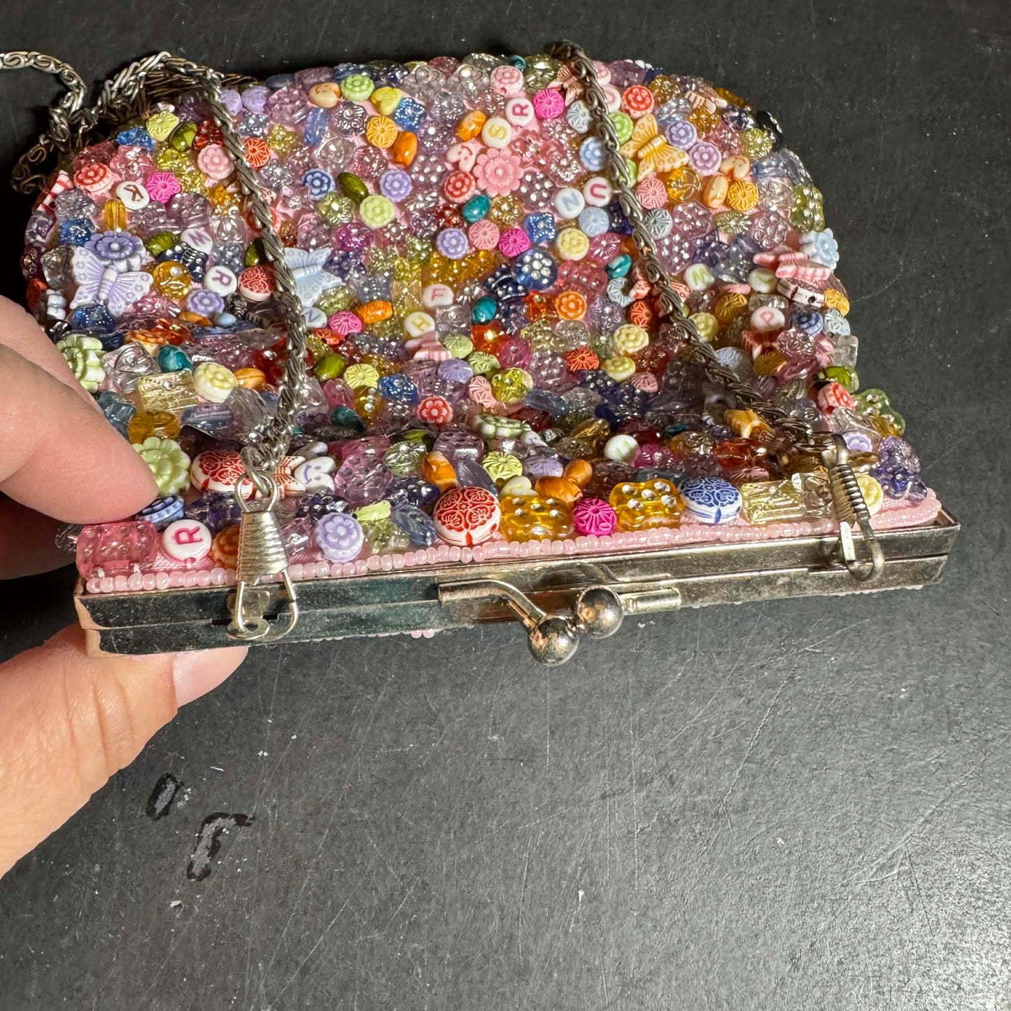 Sasha Multicolor Beaded Clutch Purse with Chain Strap [Item 0235]