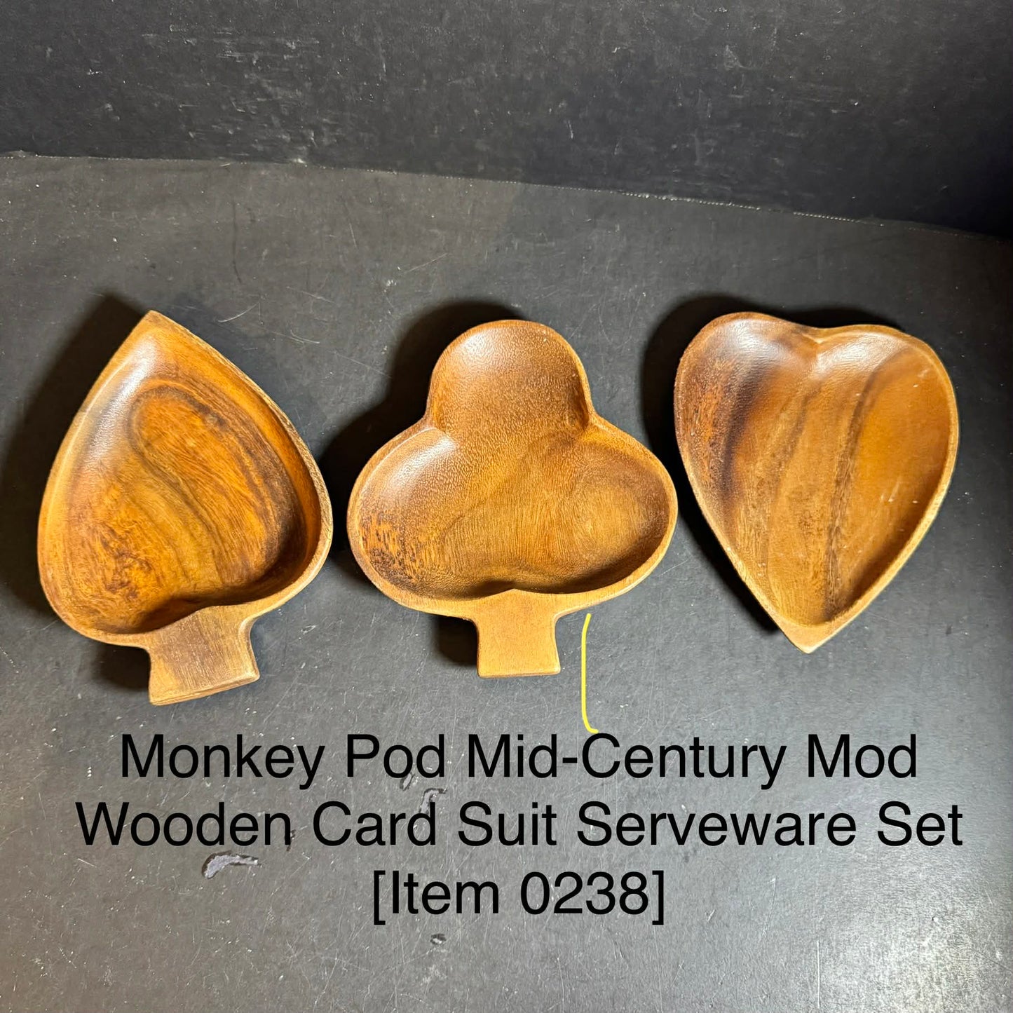 Monkey Pod Mid-Century Mod Wooden Card Suit Serveware Set [Item 0238]