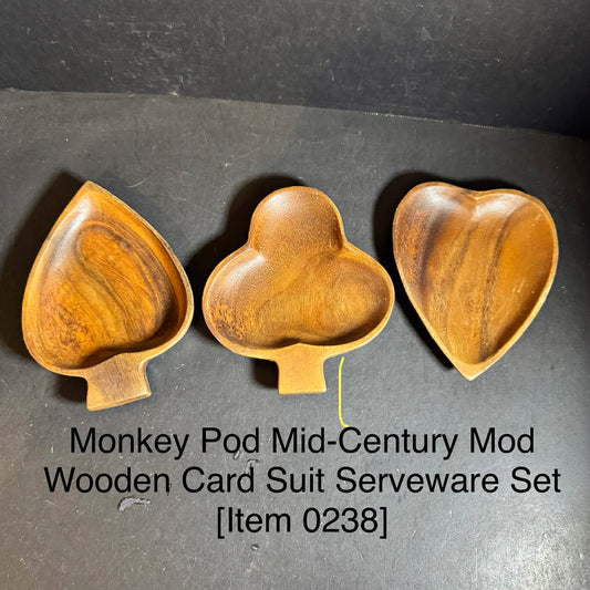 Monkey Pod Mid-Century Mod Wooden Card Suit Serveware Set [Item 0238]