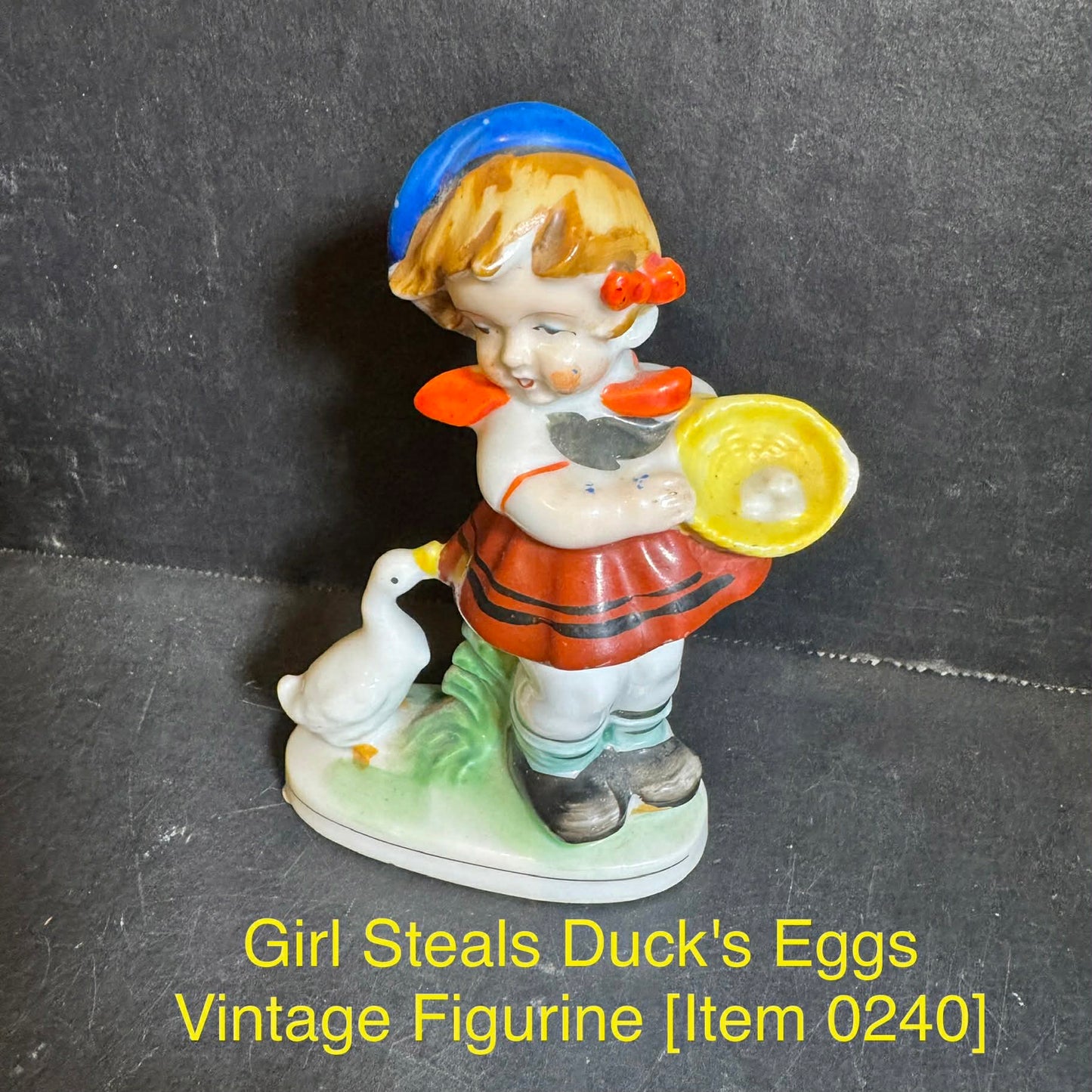 Girl Steals Duck's Eggs Vintage Figurine [Item 0240]