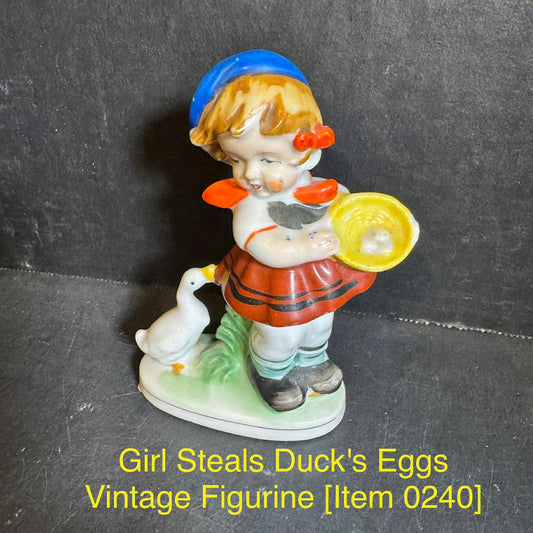 Girl Steals Duck's Eggs Vintage Figurine [Item 0240]