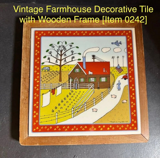 Vintage Farmhouse Decorative Tile with Wooden Frame [Item 0242]