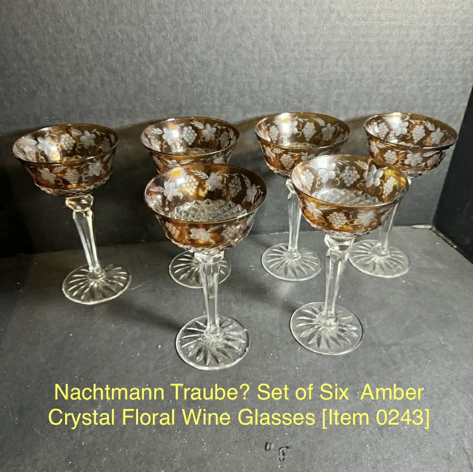Nachtmann Traube? Set of Six  Amber Crystal Floral Wine Glasses [Item 0243]