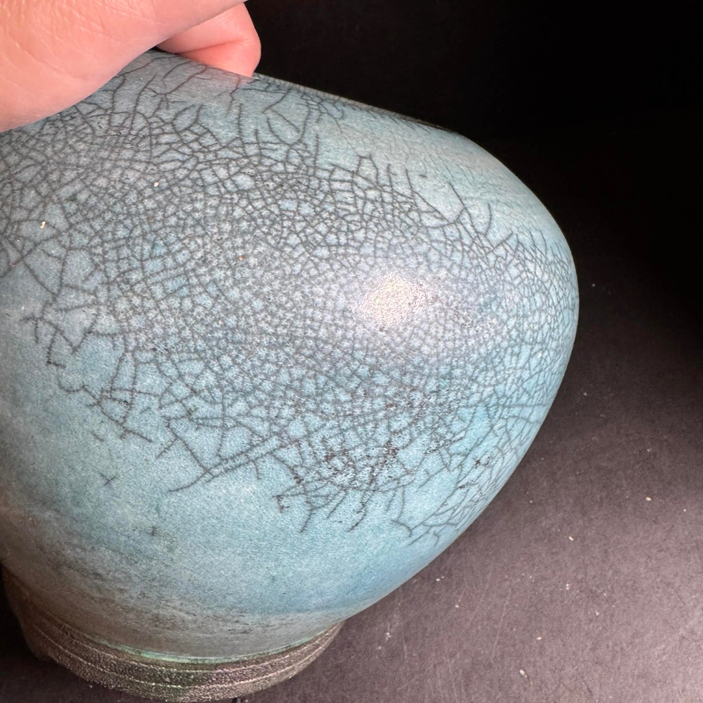 Vintage 2001  SIGNED Aqua Crackle Glaze Flower Vase [Item 0246]
