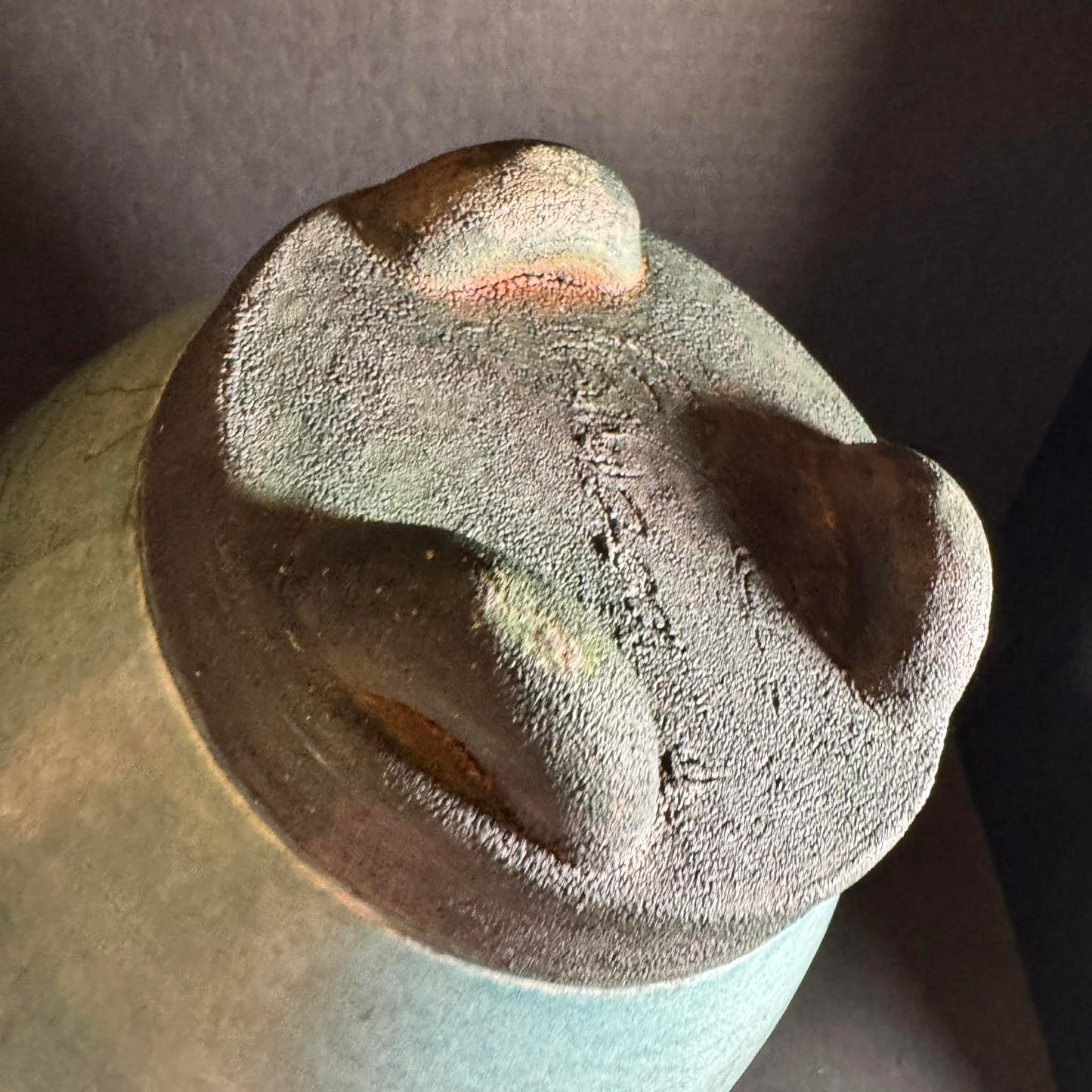 Vintage 2001  SIGNED Aqua Crackle Glaze Flower Vase [Item 0246]
