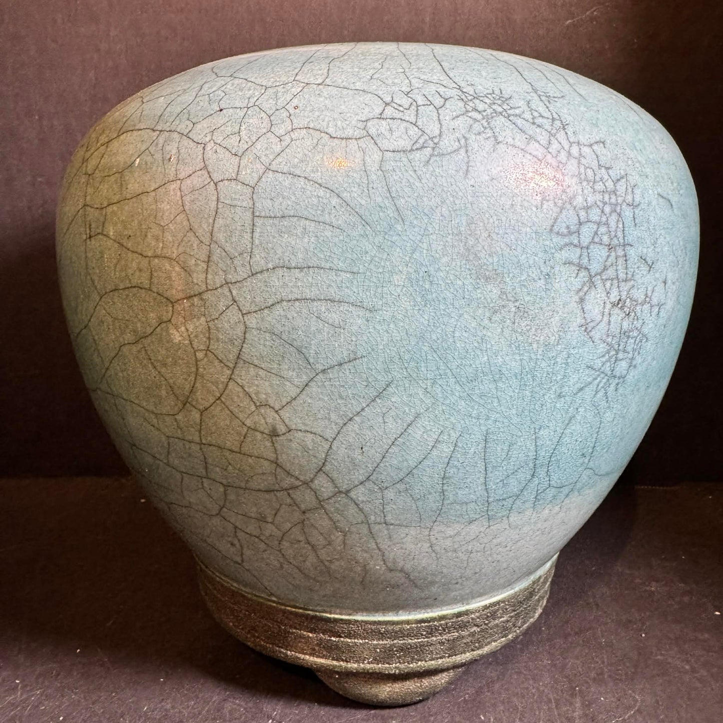 Vintage 2001  SIGNED Aqua Crackle Glaze Flower Vase [Item 0246]