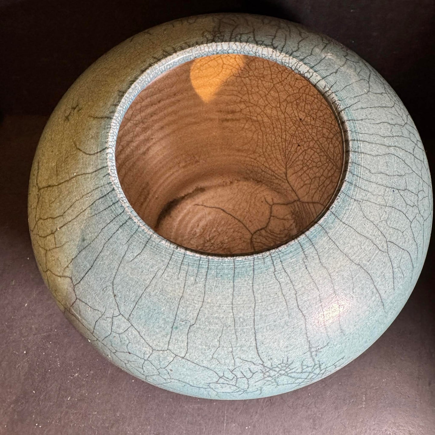 Vintage 2001  SIGNED Aqua Crackle Glaze Flower Vase [Item 0246]
