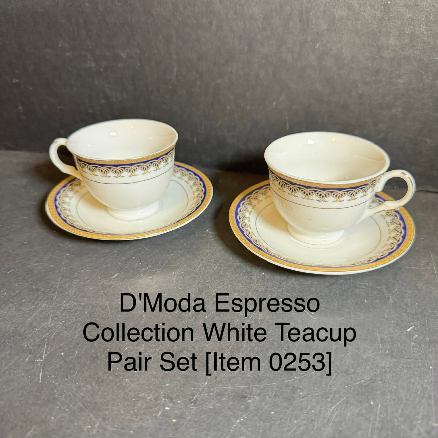 D'Moda Espresso Collection White Teacup Pair Set [Item 0253]