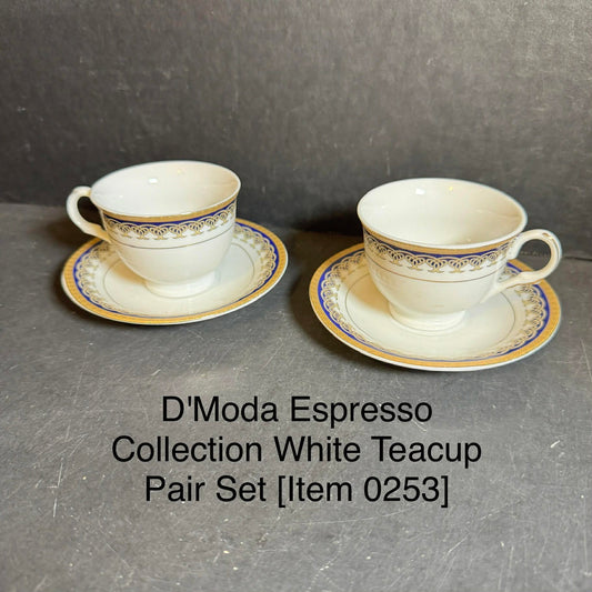 D'Moda Espresso Collection White Teacup Pair Set [Item 0253]