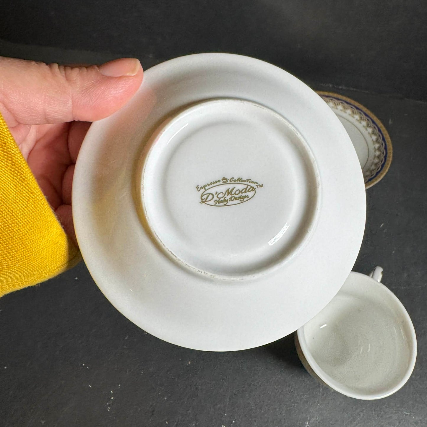 D'Moda Espresso Collection White Teacup Pair Set [Item 0253]