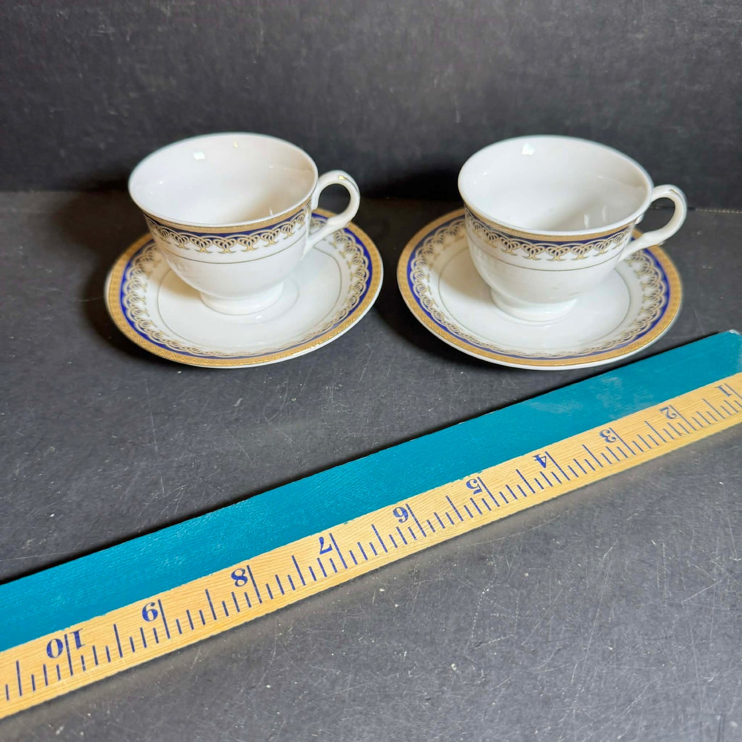 D'Moda Espresso Collection White Teacup Pair Set [Item 0253]