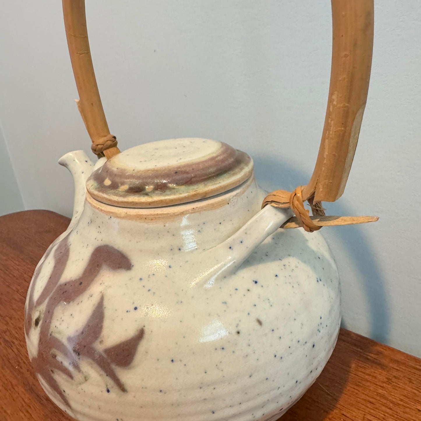 Signed Artisan Ceramic Teapot with Bamboo Handle [Item 0257]