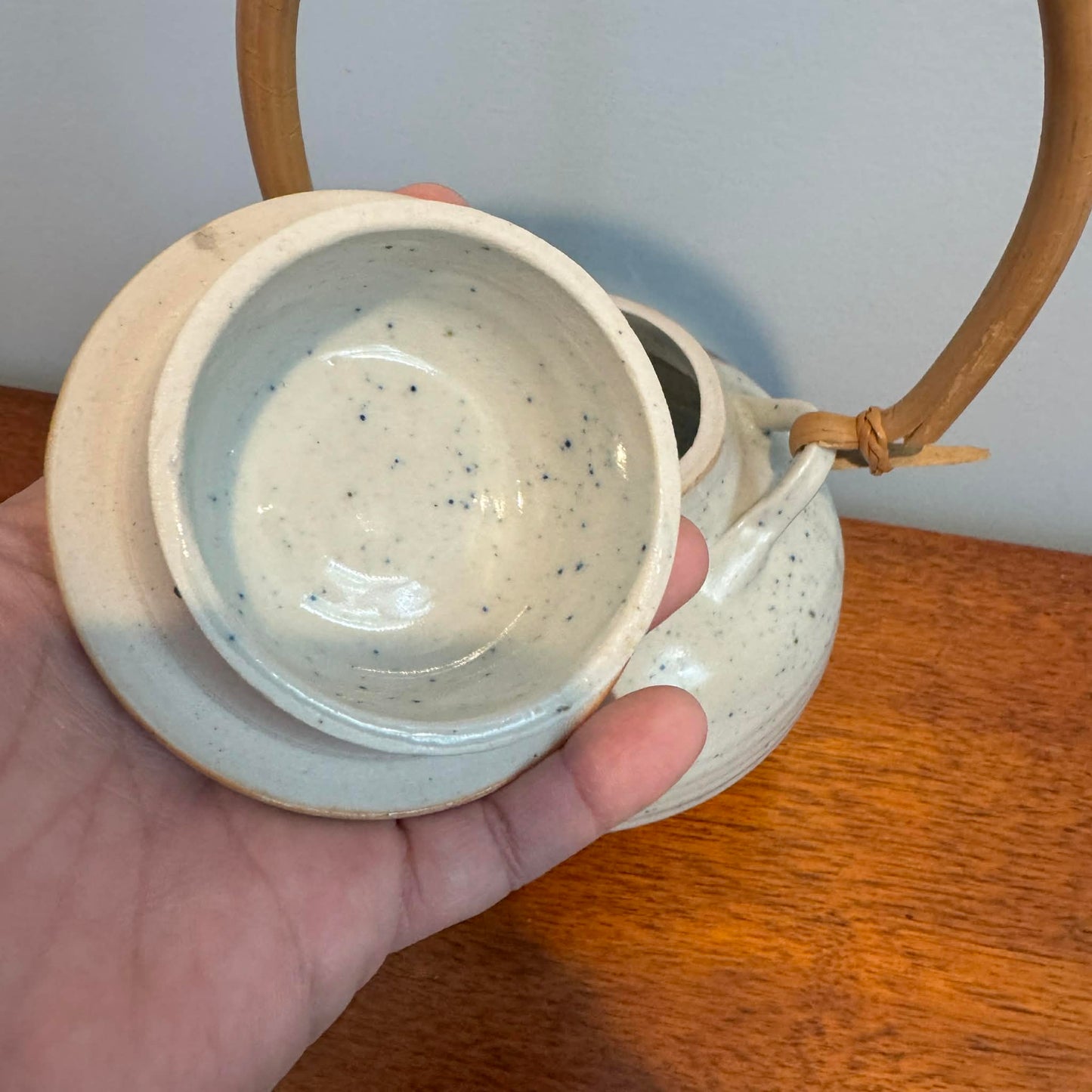 Signed Artisan Ceramic Teapot with Bamboo Handle [Item 0257]