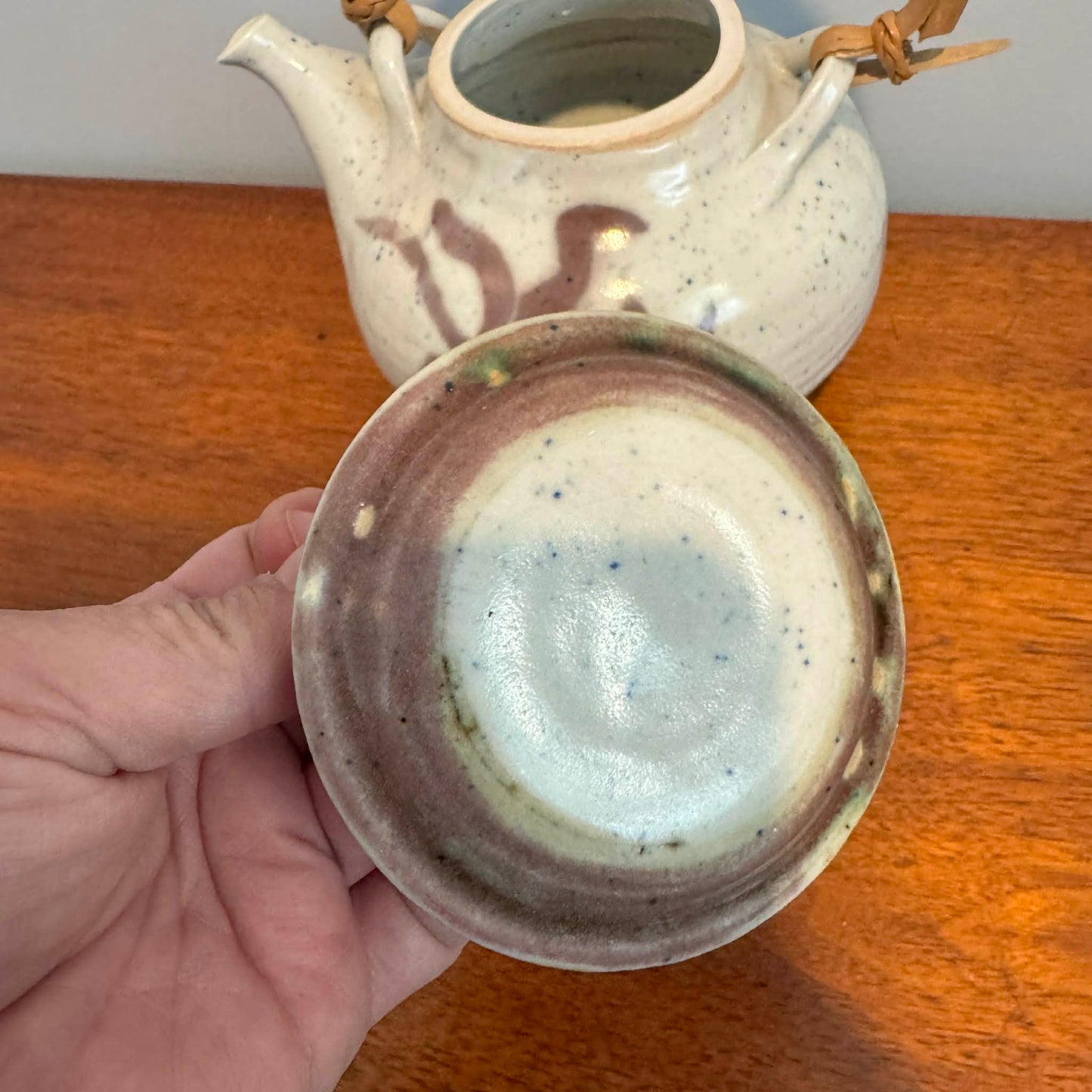 Signed Artisan Ceramic Teapot with Bamboo Handle [Item 0257]