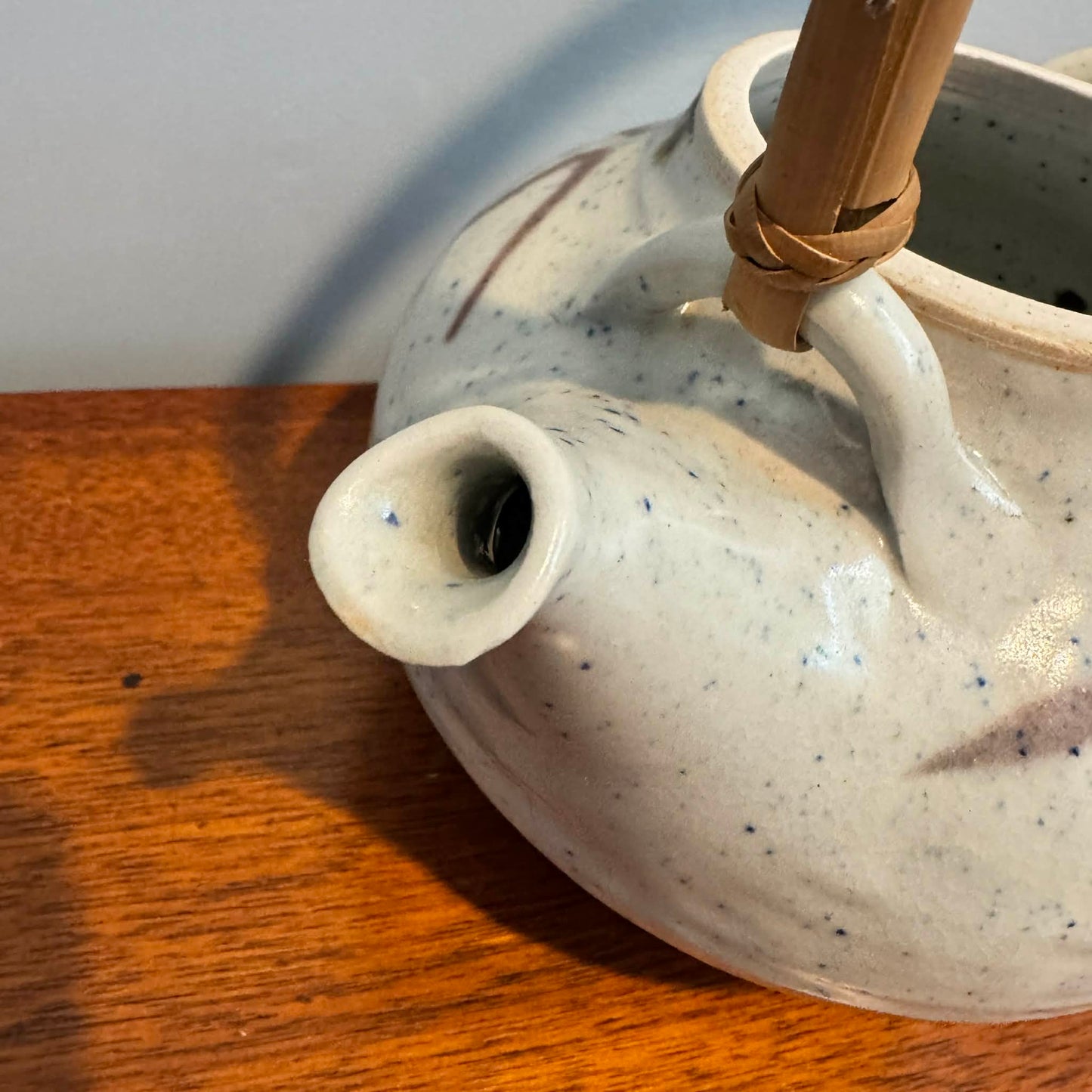 Signed Artisan Ceramic Teapot with Bamboo Handle [Item 0257]