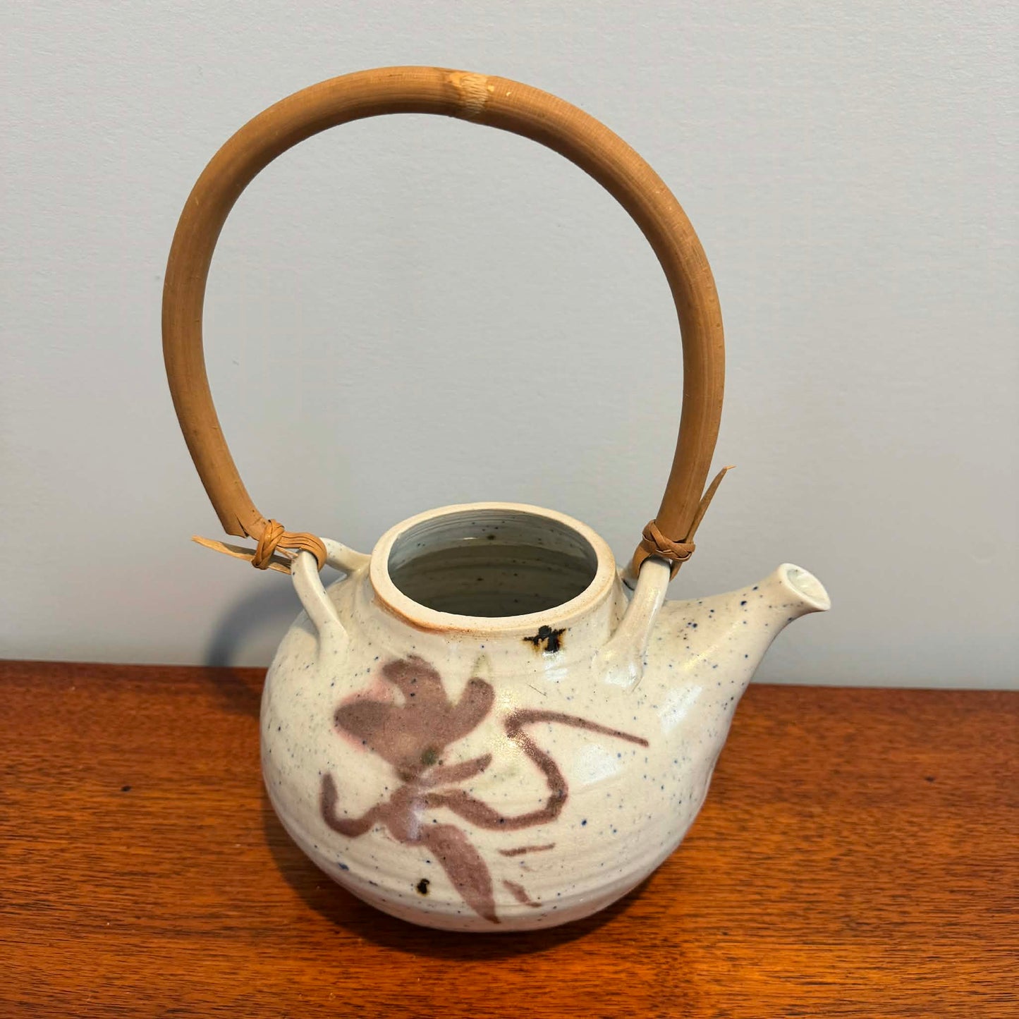 Signed Artisan Ceramic Teapot with Bamboo Handle [Item 0257]