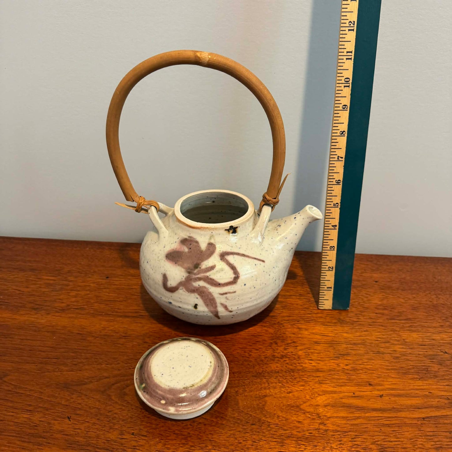 Signed Artisan Ceramic Teapot with Bamboo Handle [Item 0257]