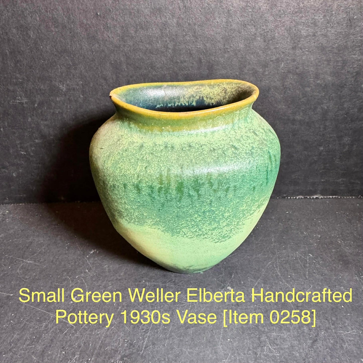 Small Green Weller Elberta Handcrafted Pottery 1930s Vase [Item 0258]