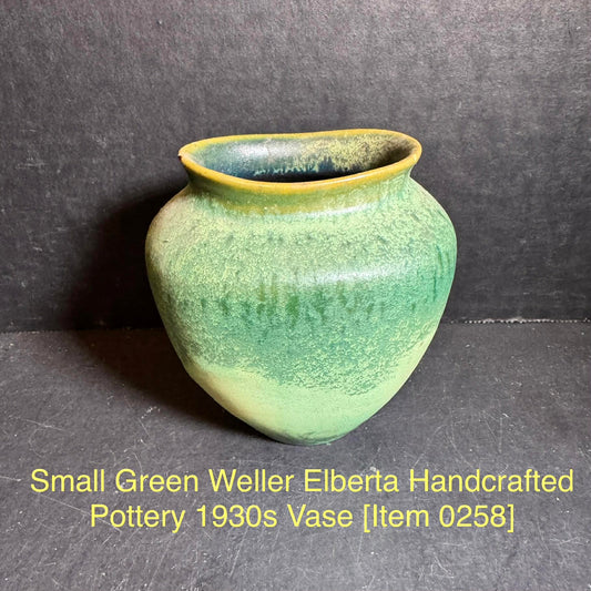 Small Green Weller Elberta Handcrafted Pottery 1930s Vase [Item 0258]