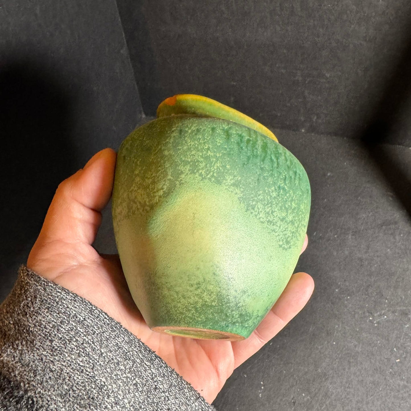 Small Green Weller Elberta Handcrafted Pottery 1930s Vase [Item 0258]