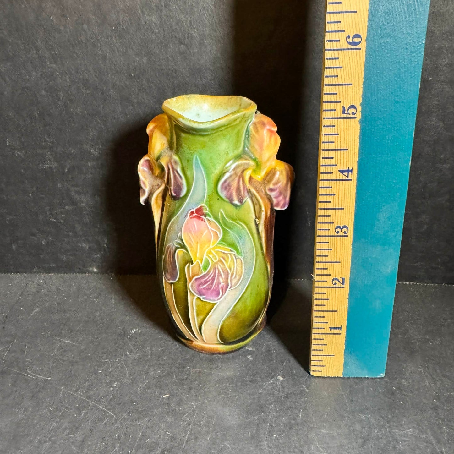 Numbered Decorative MAJOLICA Art Nouveau Iris Floral Vase [Item 0260]