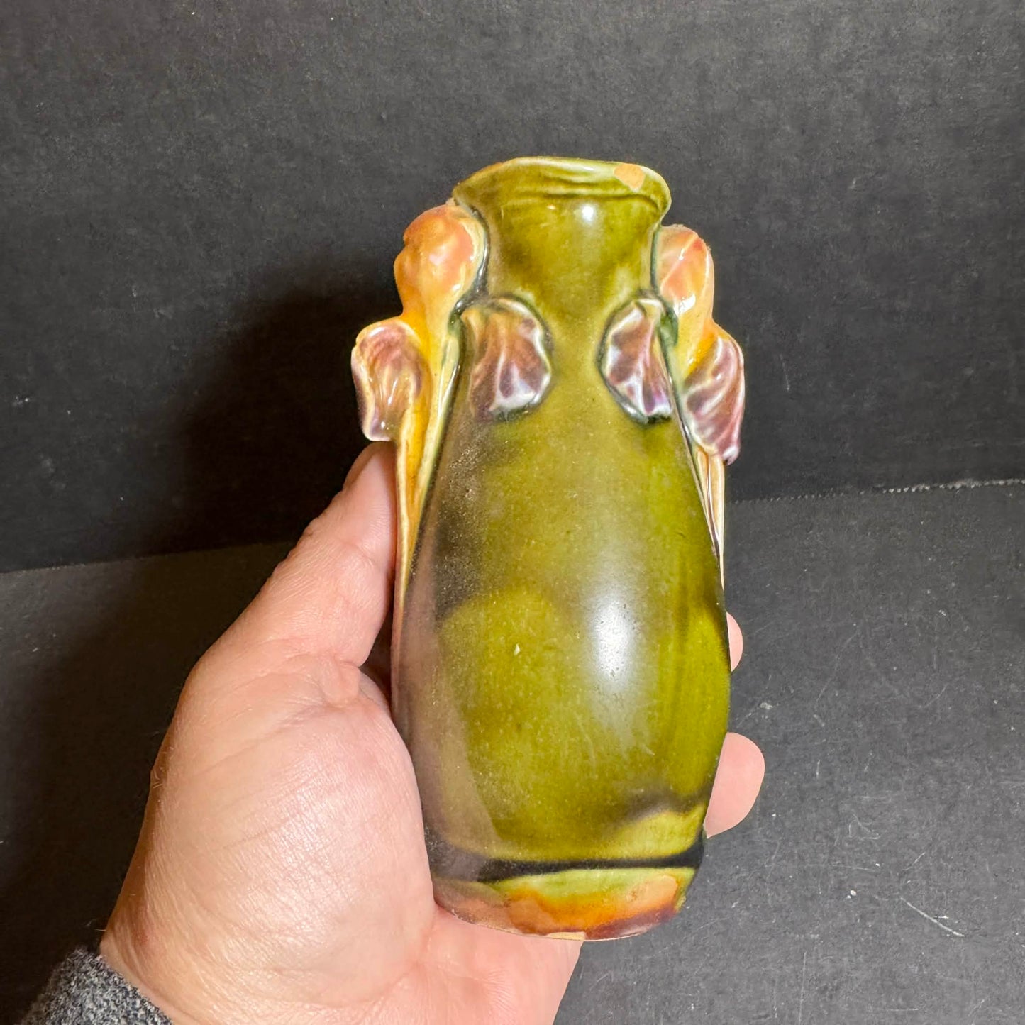 Numbered Decorative MAJOLICA Art Nouveau Iris Floral Vase [Item 0260]