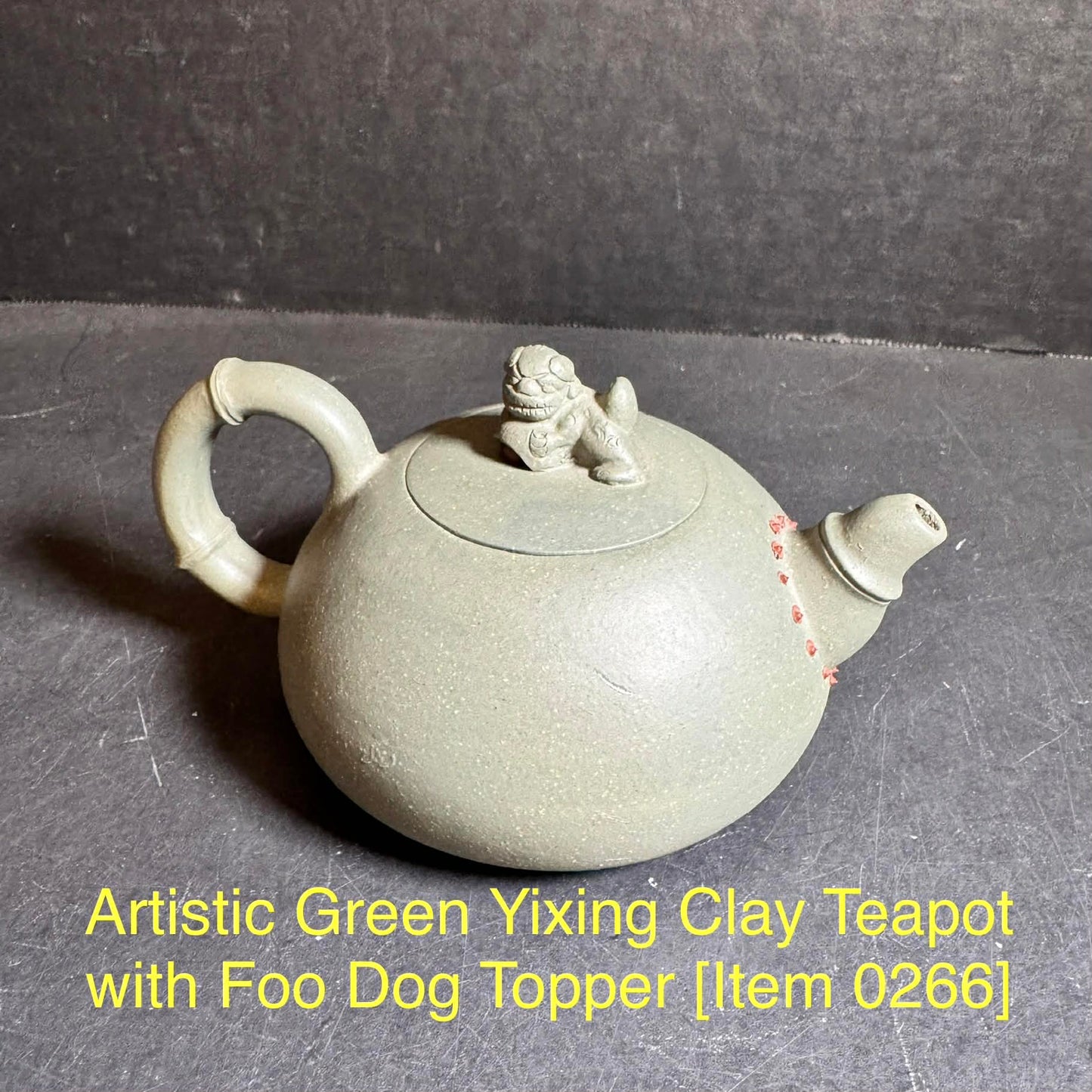 Artistic Green Yixing Clay Teapot with Foo Dog Topper [Item 0266]