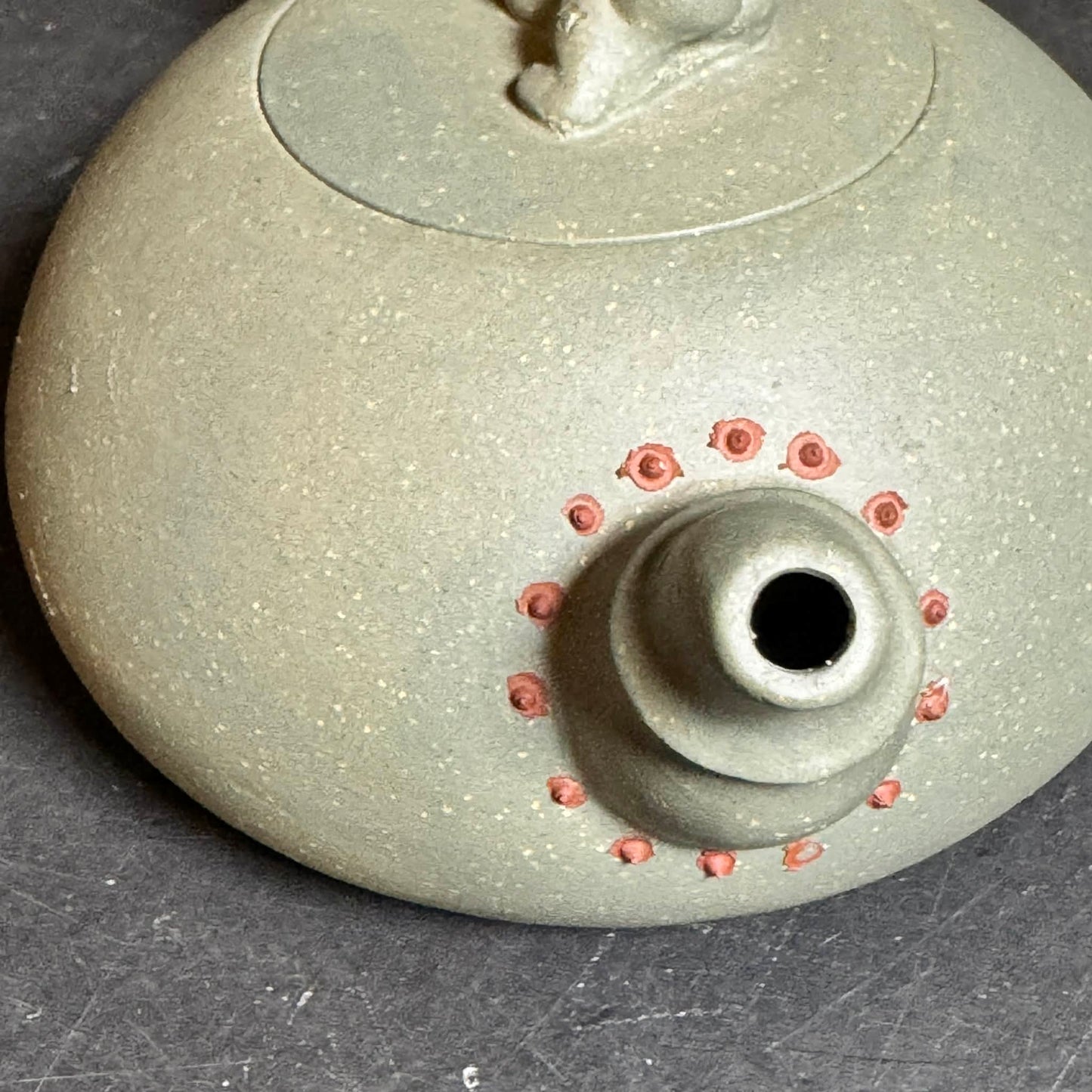 Artistic Green Yixing Clay Teapot with Foo Dog Topper [Item 0266]