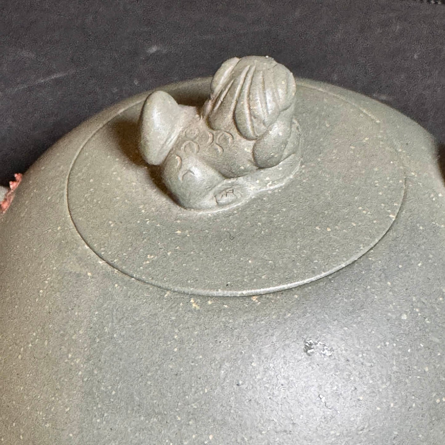 Artistic Green Yixing Clay Teapot with Foo Dog Topper [Item 0266]