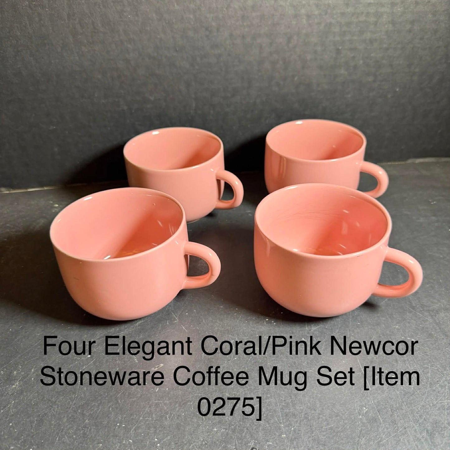 Four Elegant Coral/Pink Newcor Stoneware Coffee Mug Set [Item 0275]