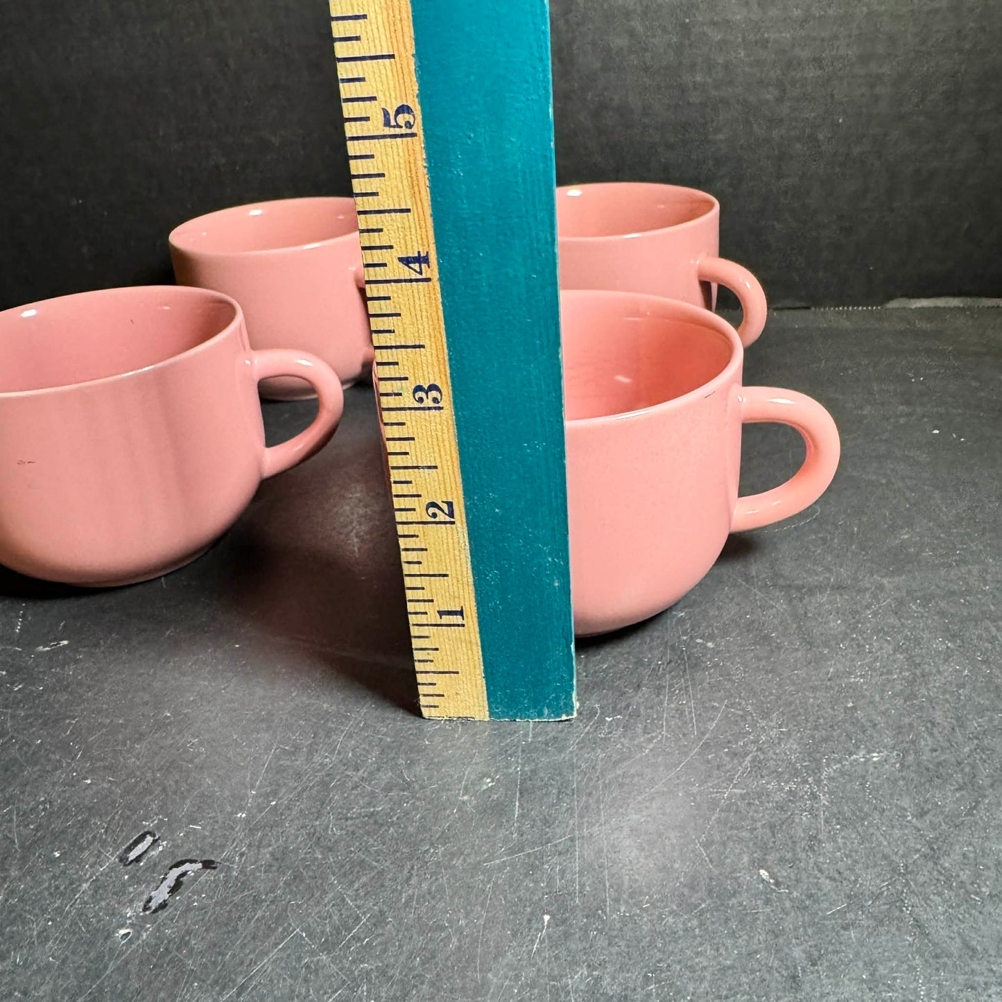 Four Elegant Coral/Pink Newcor Stoneware Coffee Mug Set [Item 0275]