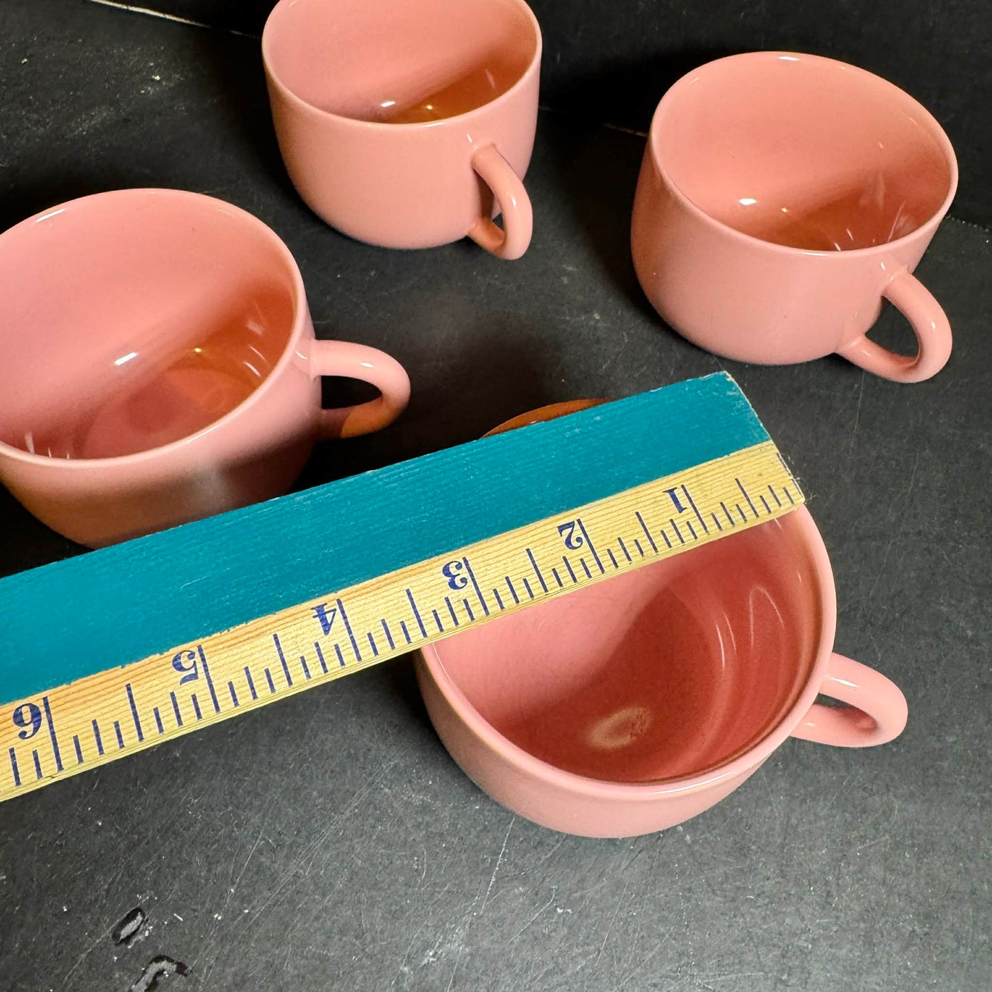 Four Elegant Coral/Pink Newcor Stoneware Coffee Mug Set [Item 0275]