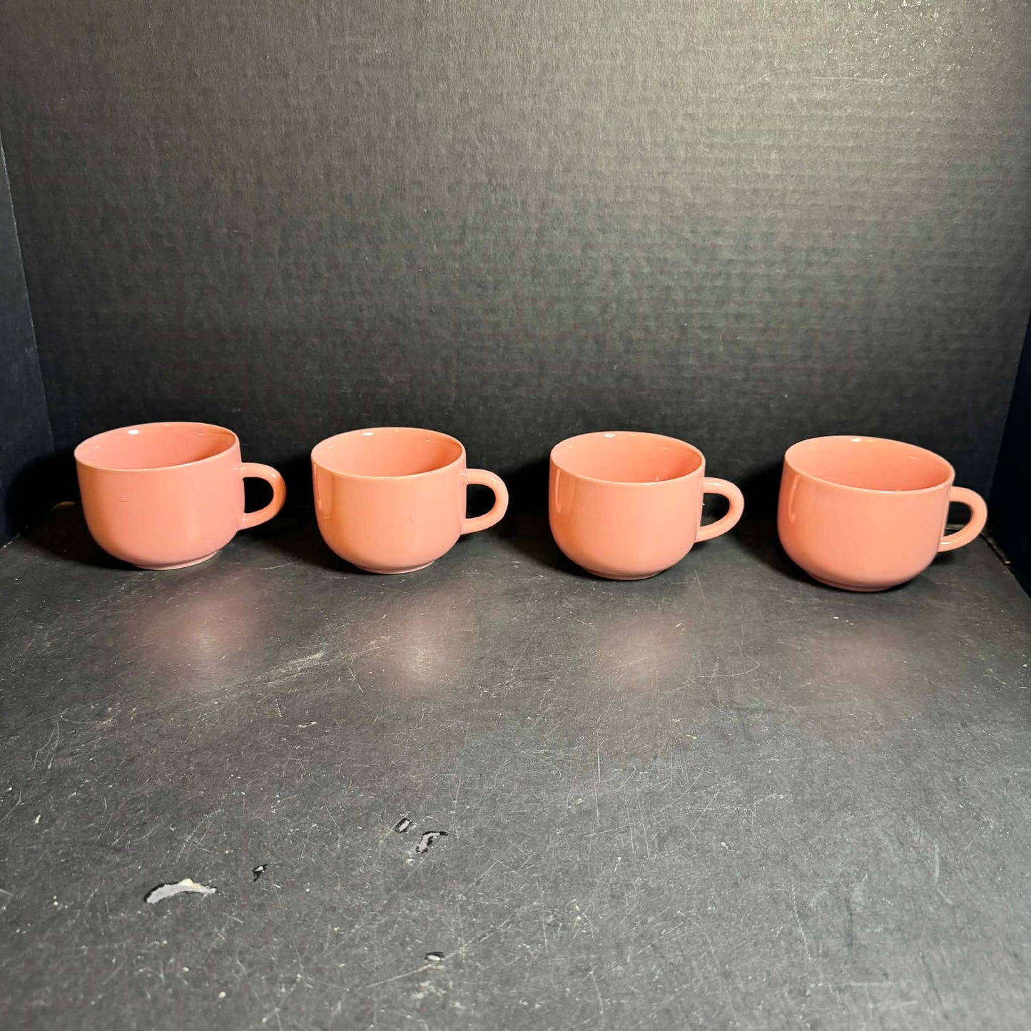 Four Elegant Coral/Pink Newcor Stoneware Coffee Mug Set [Item 0275]